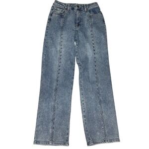 Forever 21 Womens 90s Fit Acid Wash Studded Flare Jeans Blue Size 27 FLAWED